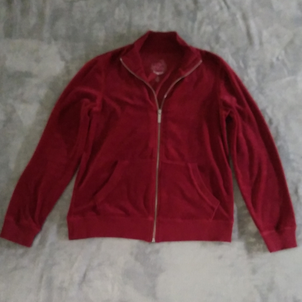 Michael Kors Derby Velvet Velour Burgundy Zip-Up Jacket